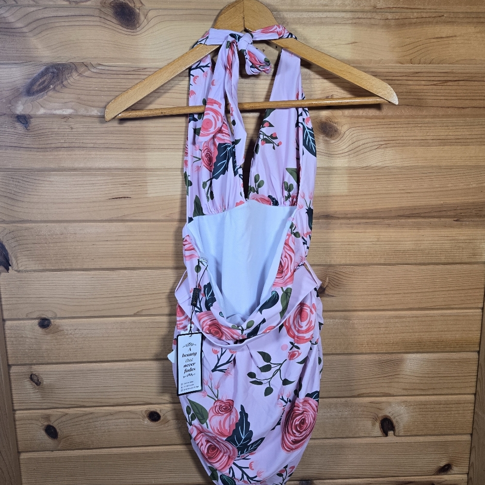 Floral Halter Neck One Piece Swimsuit - Picture 5 of 9